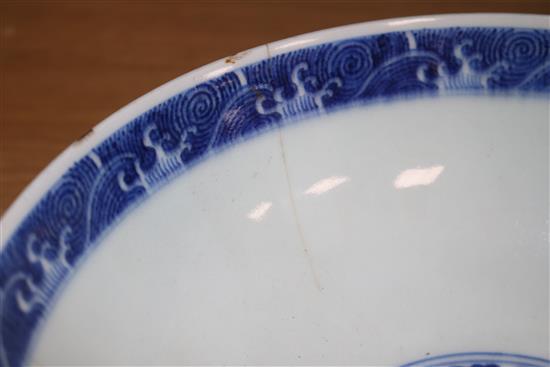 A Chinese Kraak blue and white dish, an Iznik style jar and a Chinese blue and white bowl, bearing a Qianlong mark diameter 36cm